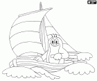 The little mole Kretk is sailing at the helm of his little sailboat