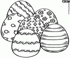 Six Easter eggs with different geometric decorations