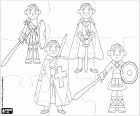 Puzzle of medieval soldiers without helmet