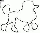 The silhouette of a poodle with the hair of the legs trimmed. Poodles are elegant, proud and intelligent dogs