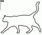 The silhouette of a cat walking stealthily, seen from the side