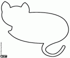 Coloring page of a cat resting and looking, seen from behind