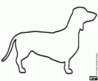 A drawing with the characteristic elongated silhouette of a dog of the dachshund or teckel breed, popularly known as sausage dog