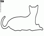 Silhouette of a cat lying on its belly with its tail and head raised