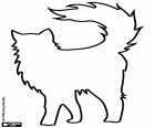Silhouette of a long-haired cat walking quietly with its tail raised