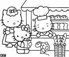 Hello Kitty has gone to buy bread at the bakery with her mother