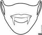 A mask decorated with the mouth of a vampire woman for the Halloween night party