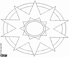 A mandala formed by two stars and four circles. The vertices of the outer star protrude from the larger circle