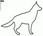 The silhouette of a German Shepherd, one of the most popular dog breeds around the world. The German Shepherd is an excellent guardian, as well as a very hard-working, intelligent and affectionate dog