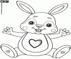 A happy and loving bunny to celebrate Easter. The little rabbit has hearts drawn on its belly and soles of its feet.