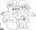 Santa Claus with the snowman, two friends at Christmas