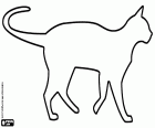 Silhouette with the side view of a cat walking calmly