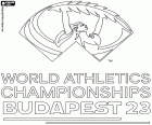 The logo of the 2023 World Athletics Championships, Budapest, Hungary, from 19 to 27 August 2023