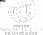 Logo of the 2023 Rugby World Cup taking place in France from 8 September to 28 October 2023