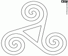 The triskelion or triskeles is a symbol of Druidism. This symbol consists of three spirals joined from the center in a rotational symmetry