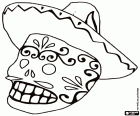 A Mexican skull with the traditional Day of the Dead decorations with the hat, Un catrín, the male version of the more well-known Catrina