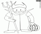 Boy dressed up devil Halloween coloring page