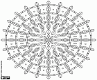 Simple mandala, circles and leaves coloring page