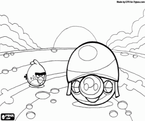 Red Bird and a pig with helmet coloring page