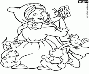 Red Riding Hood and forest animals coloring page