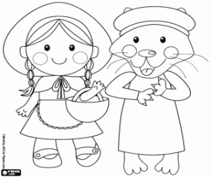 Red Riding Hood and Wolf disguised coloring page