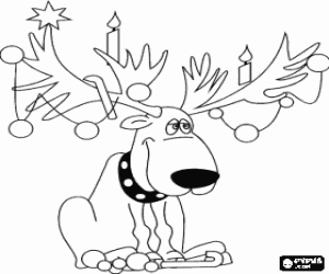 Reindeer with Christmas decoration coloring page
