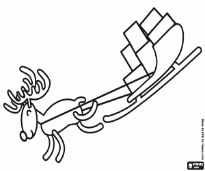 A reindeer pulls the Santa's sled coloring page