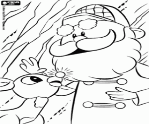The reindeer Rudolph with Santa Claus coloring page
