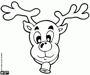 A reindeer's face with a bell coloring page