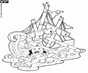 Remains of a sunken ship coloring page