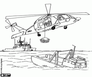 Rescue helicopter at sea coloring page