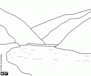 A reservoir in the mountains coloring page