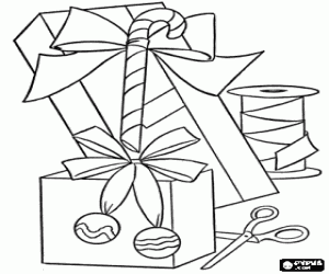 Ribbon and scissors for the gifts coloring page