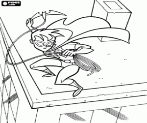 Robin throwing a rope, the young superhero and Batman fellow  coloring page