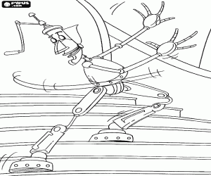 A robot going down the stairs coloring page