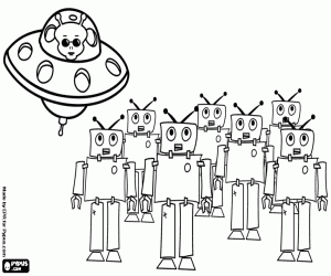 The robots and the alien coloring page