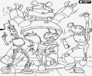 The robots, the friends of Rodney coloring page