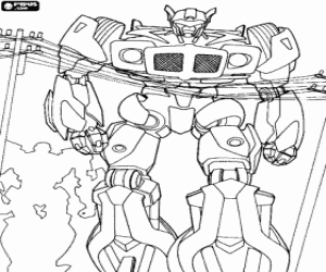 Robots transformers in the city coloring page