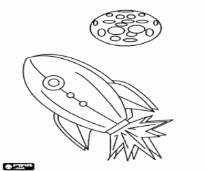 A rocket and a planet coloring page
