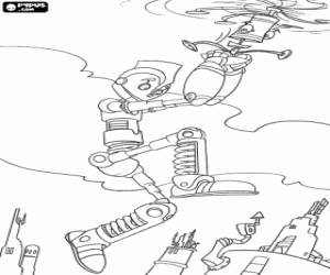 Rodney flying over the city coloring page