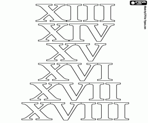 The Roman numbers from 13 to 18 coloring page