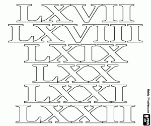 Roman numbers from 67 to 72 coloring page