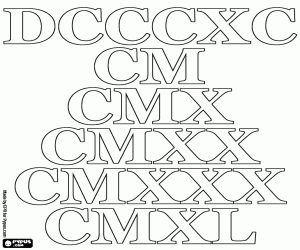 Roman numbers, tens from 890 to 940 coloring page