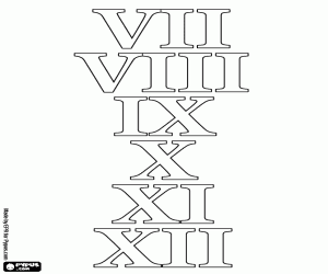 Roman numerals from 7 to 12 coloring page