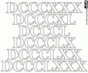 Roman numerals from 830 to 880 coloring page