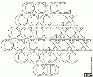Roman numerals, tens from 350 to 400 coloring page
