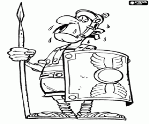 Roman soldier afraid of the Gauls coloring page