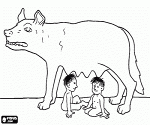Romulus and Remus with the she-wolf coloring page