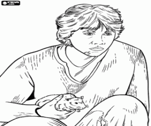 Ron with the rat in hand coloring page