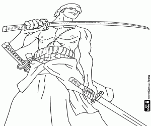 Roronoa Zoro with his swords coloring page